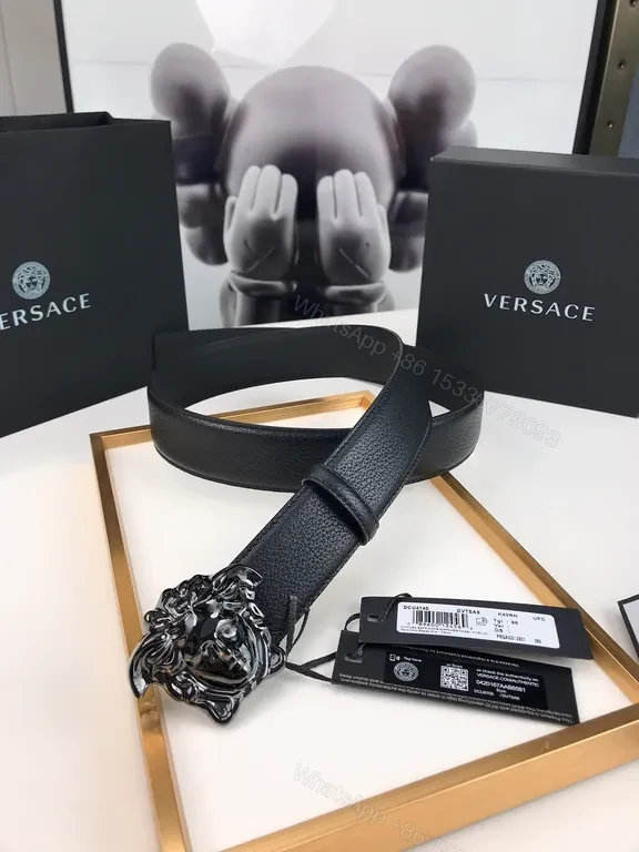 View 6 of Iconic Medusa Buckle Belt: Premium Black Leather, Versace Style