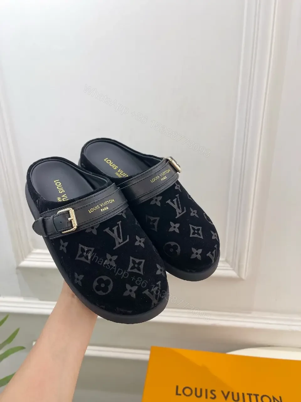 View 3 of Velvet Monogram Slip-Ons: Luxe, Comfortable Mules