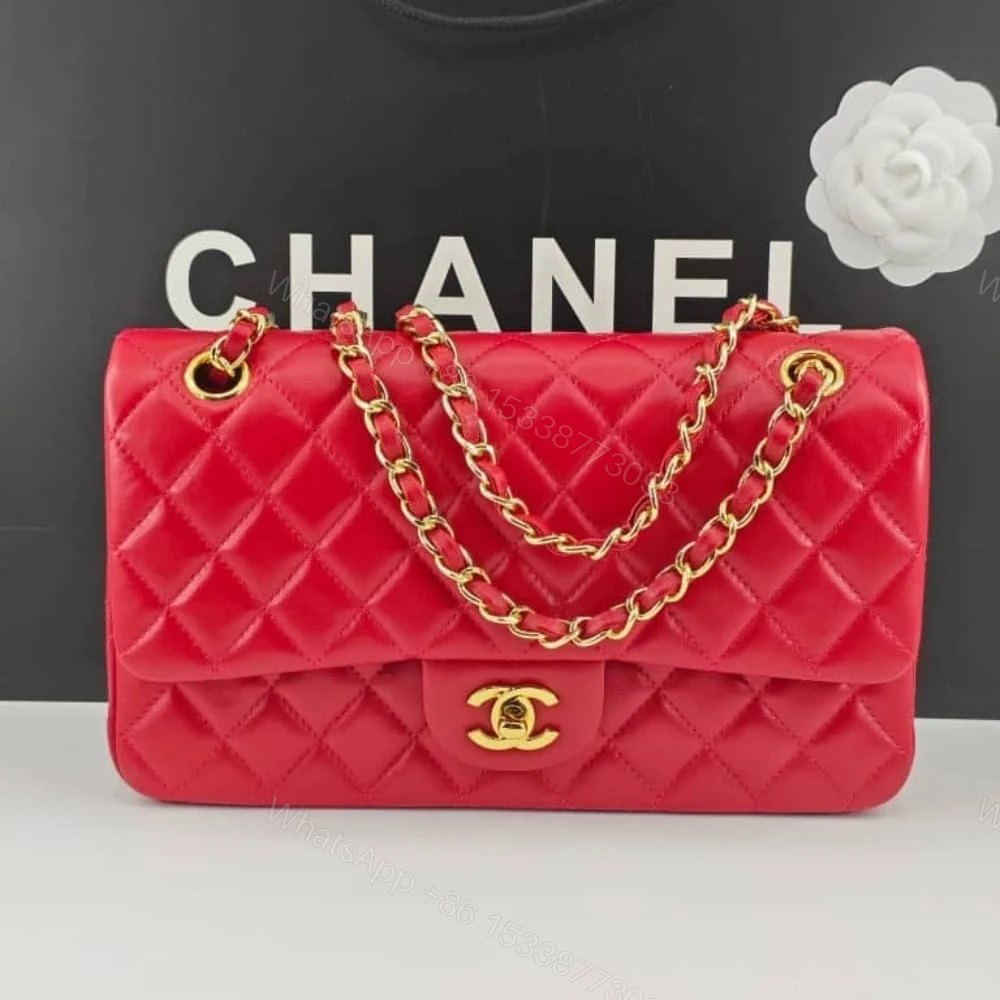 View 2 of Chanel Medium Classic Double Flap Red Gold Hardware 25Cm