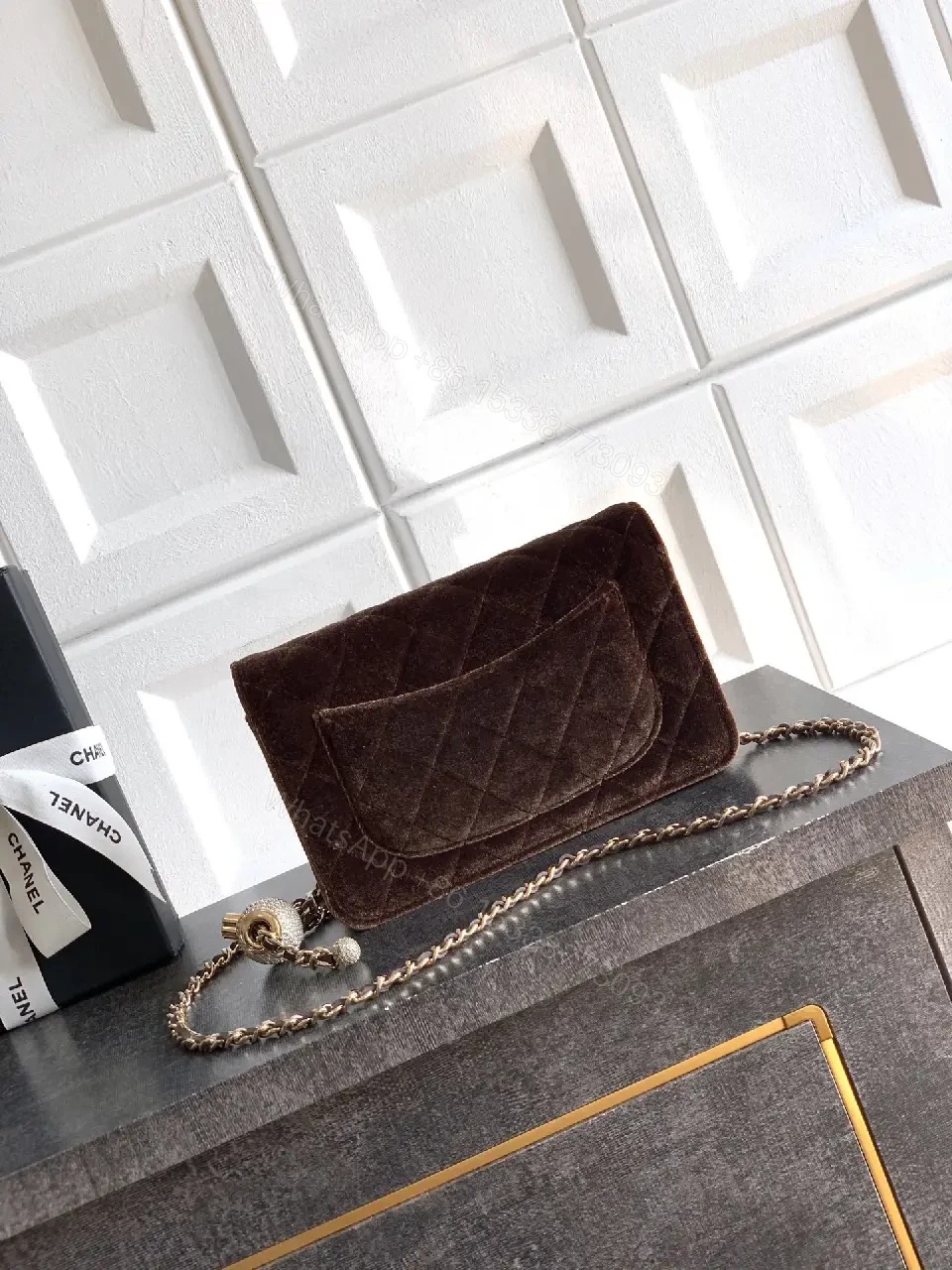 View 3 of Velvet Flap Bag: Rich Chocolate Chain-Detail Luxury