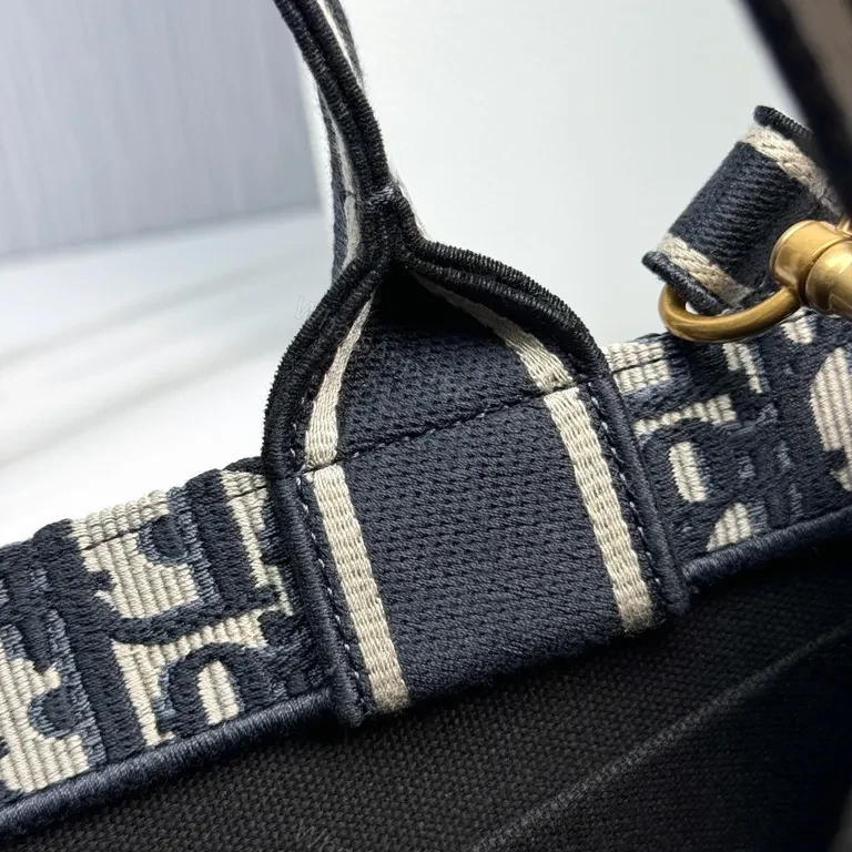 View 3 of Chic Canvas Dior-Style Mini Tote with Bold Stripes
