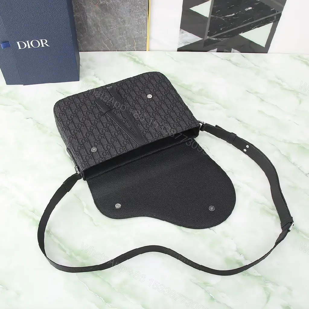 View 4 of Chic Black Monogram Crossbody with Textured Leather Flap