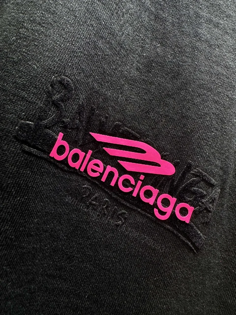 View 8 of Black Cotton Tee – Minimalist Pink Logo Accent T-Shirt