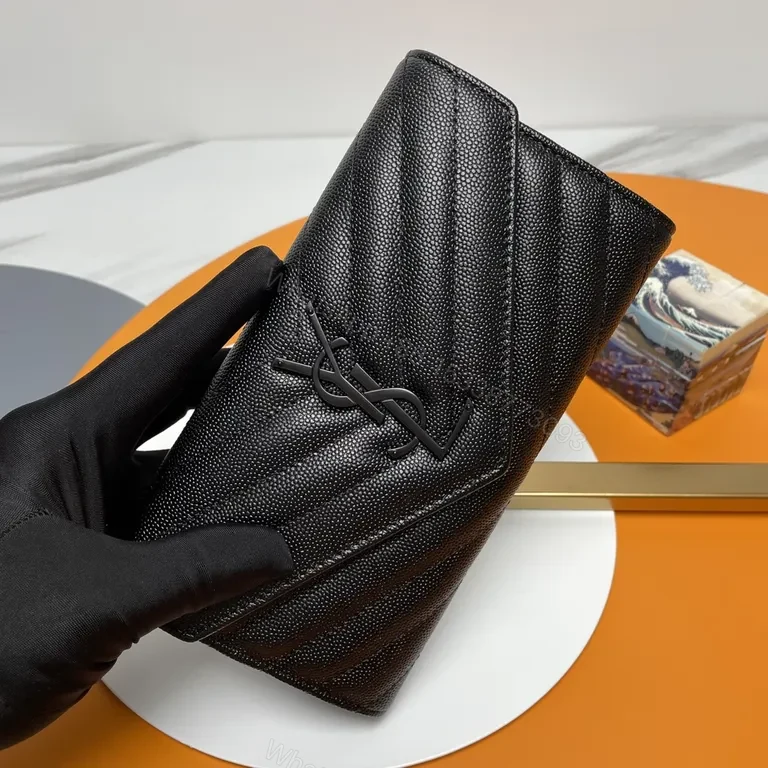 View 7 of Chic Black Textured Clutch: YSL Hardware | Luxury Evening Bag