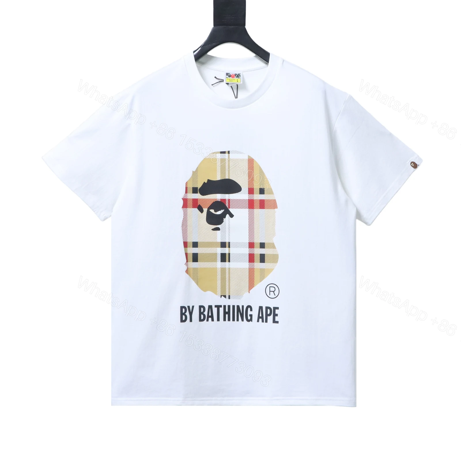 View 11 of BAPE check-pattern ape head letter print short-sleeved T-shirt in white