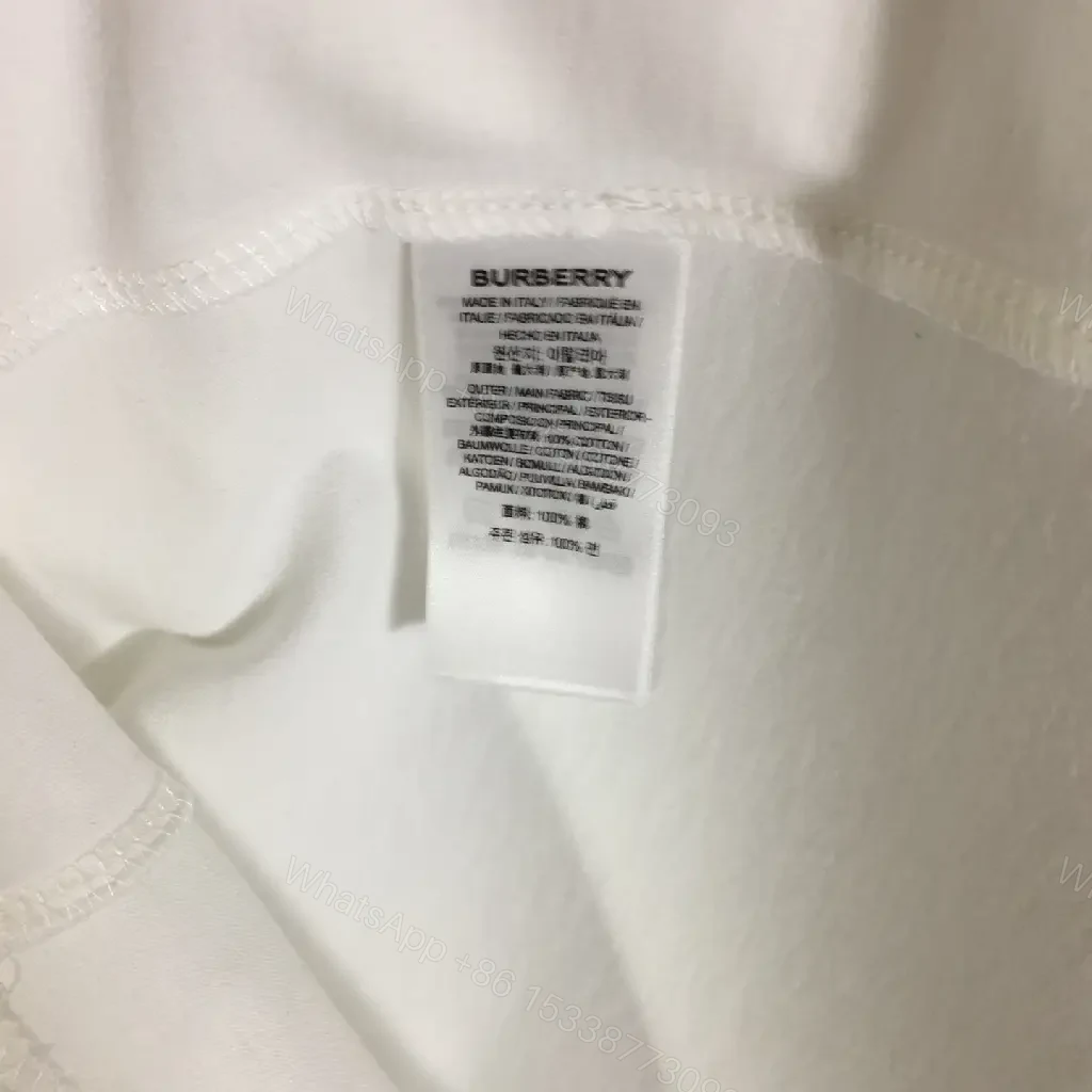 View 2 of White Cotton T-Shirt with Plaid Trim, Crewneck, Short Sleeves