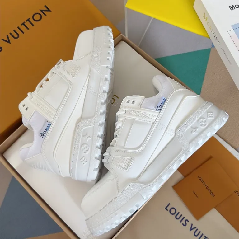View 7 of White Signature Luxe Sneakers: LV-Inspired, All-White High Tops