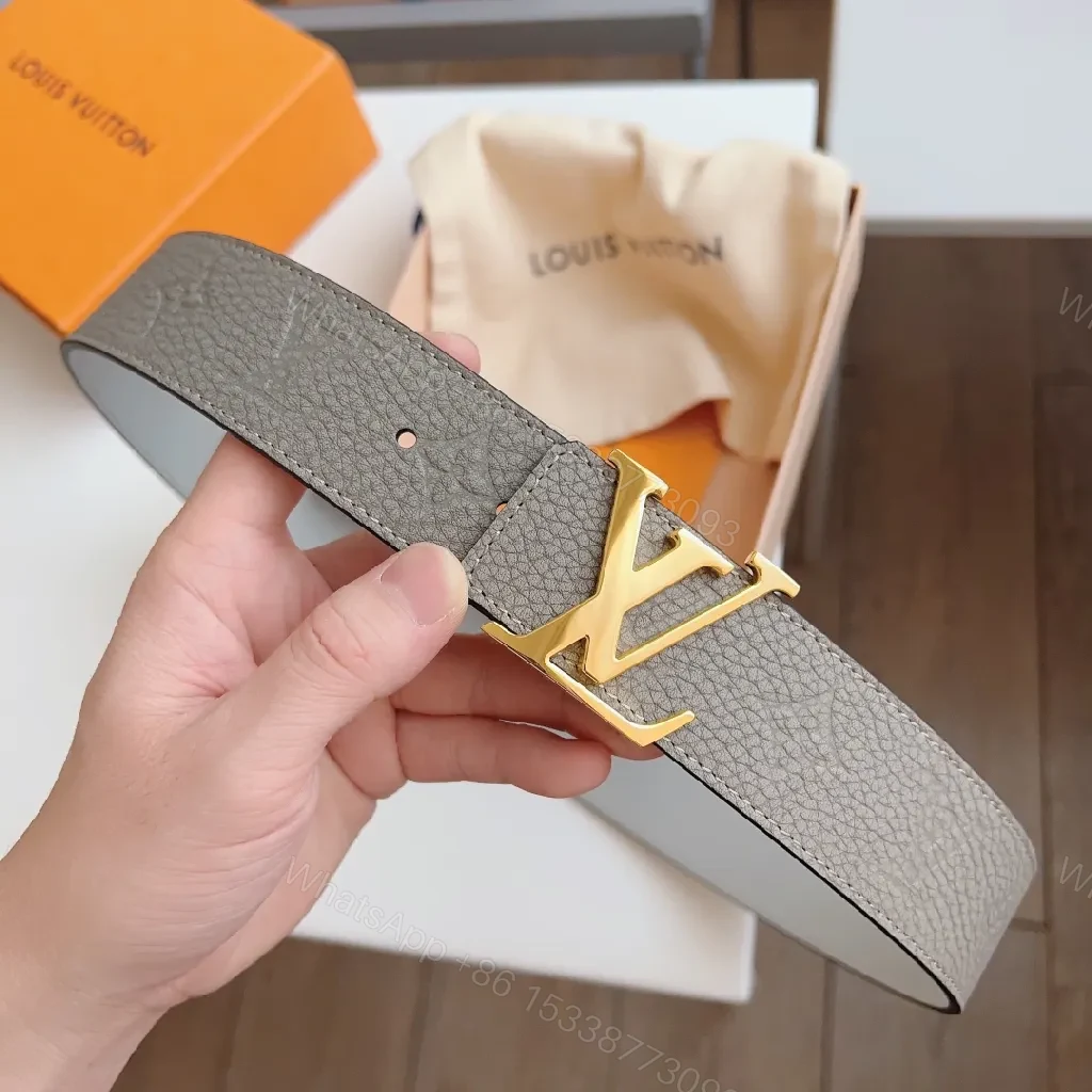 View 3 of Gray Leather Belt with Gold Buckle - Refined Style Accessory