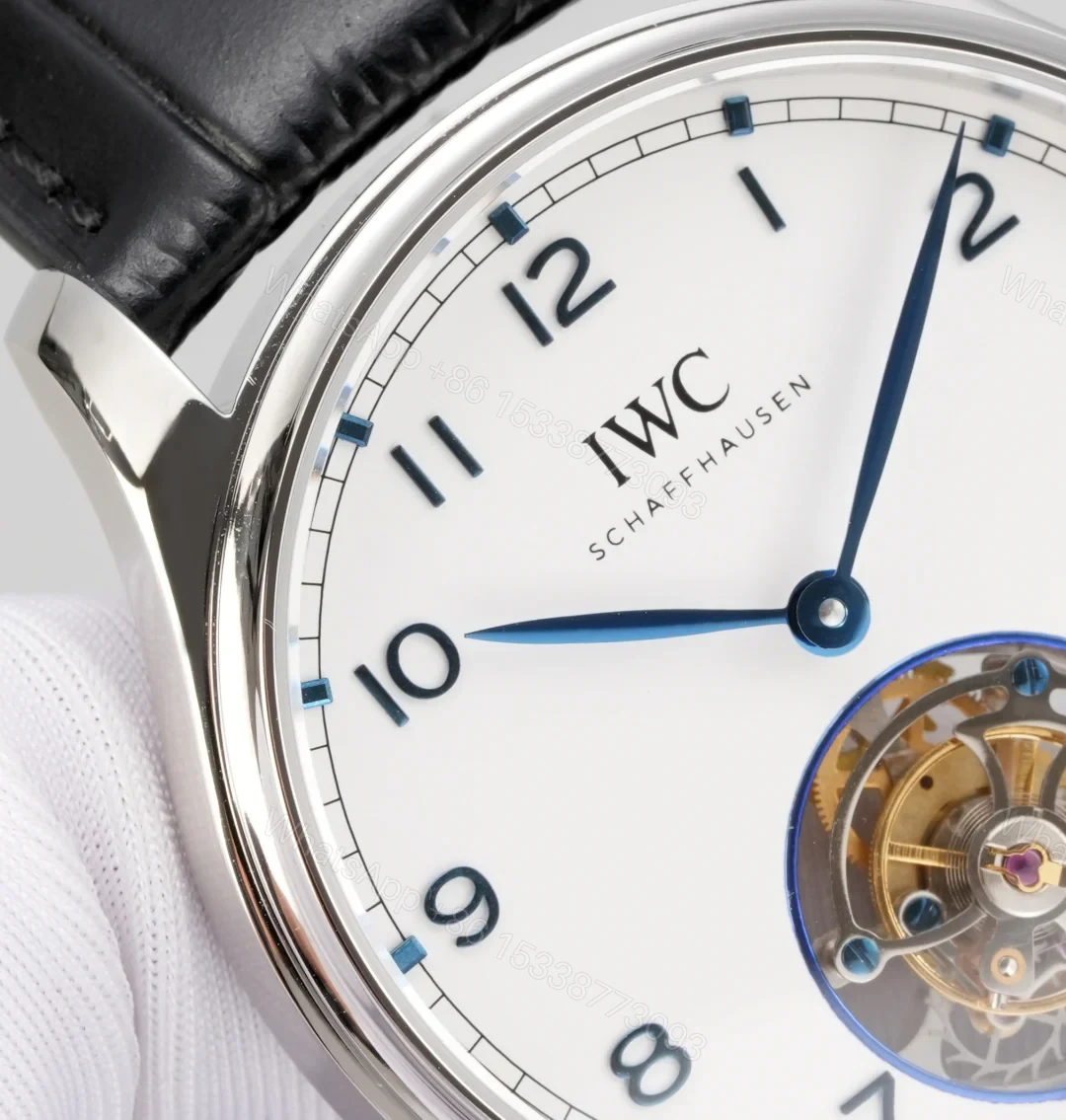 View 3 of Iwc Portugieser Replica 42MM Premium Steel Case Black Leather Strap Edition RG-IWC-TOURBILLON-WHITE-42