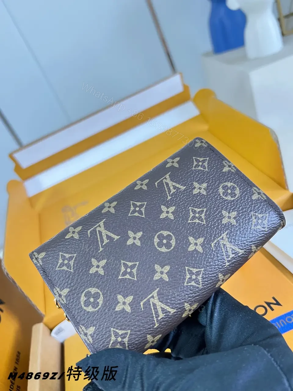 View 6 of Dark Brown LV Monogram Crossbody Satchel with Gold Chain Strap