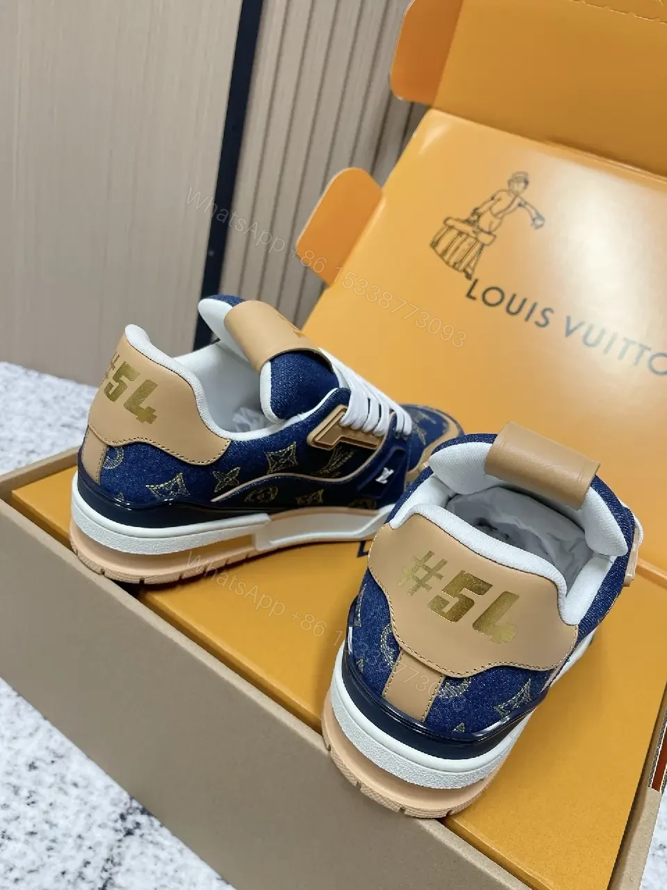 View 4 of Denim Monogram High-Top Sneakers: Luxury Streetwear Comfort