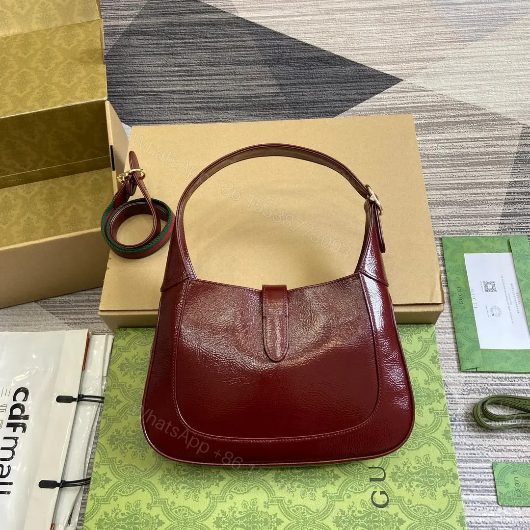 View 7 of JACKIE SMALL SHOULDER BAG IN WINE RED CRACKED LACQUER GOLD HARDWARE