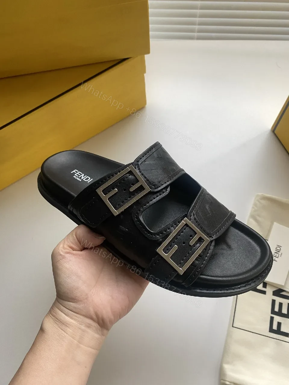 View 9 of Bold Leather Slides with Signature Detailing – Everyday Opulence
