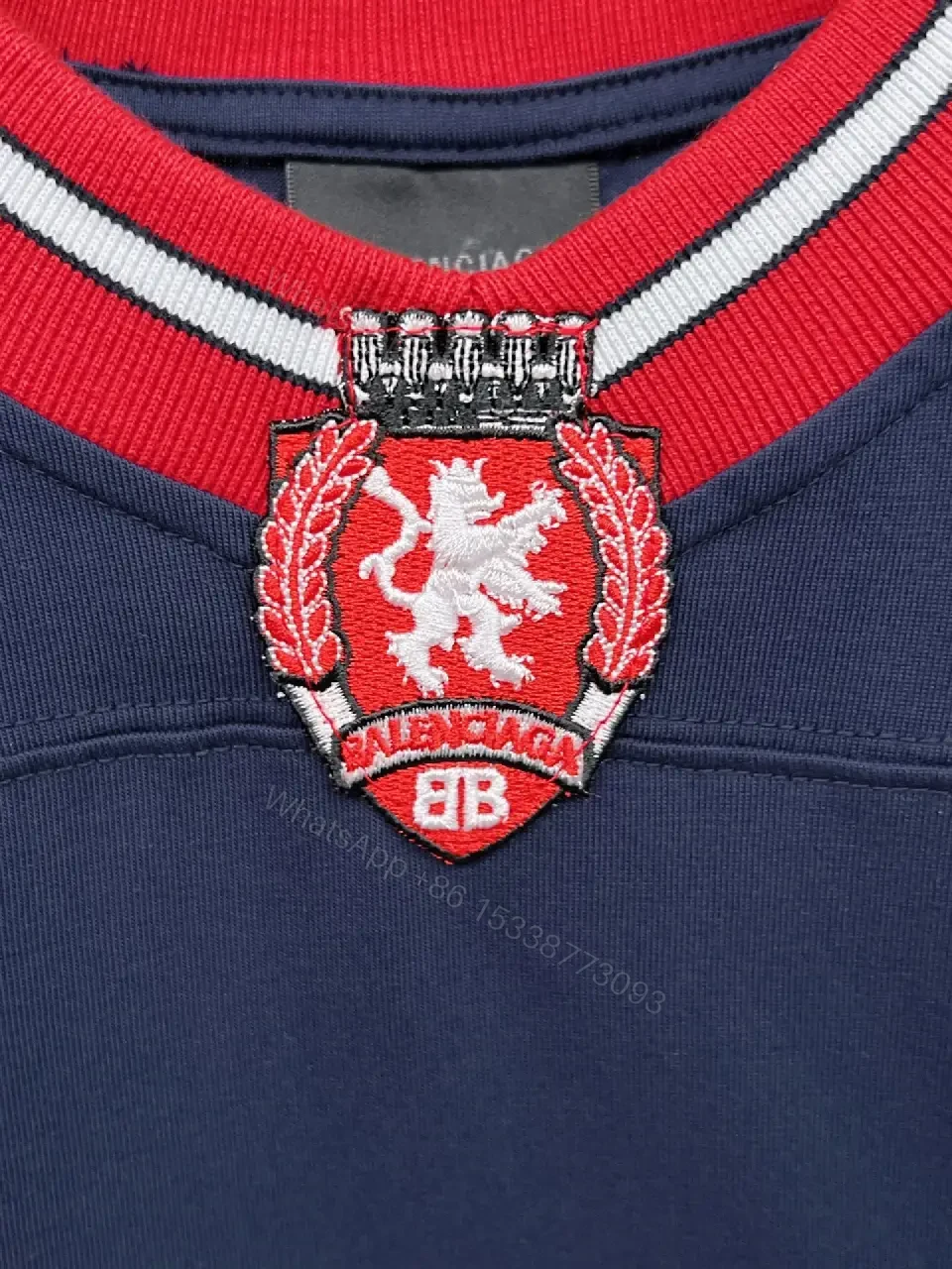 View 8 of Navy Jersey with Bold Logo, Red Trim, Luxe Streetwear