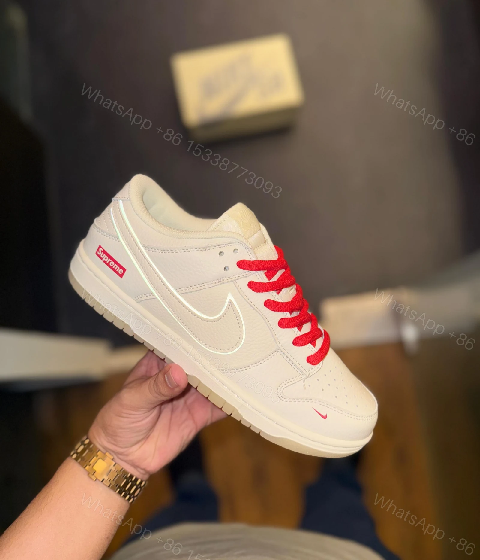 FIRST COPY NIKE SB DUNK SUPREME WHITE RED RADIUM FOR MEN — view 1