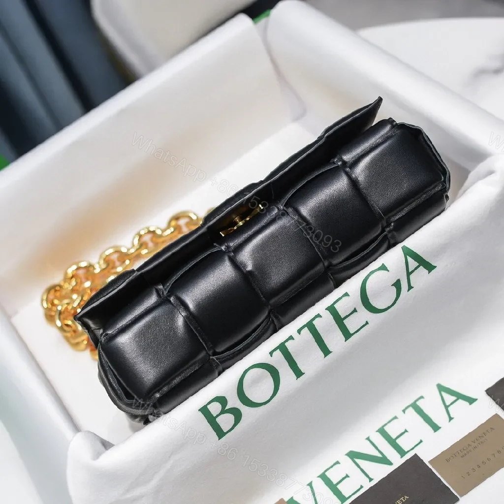 View 9 of Quilted Leather Bag with Gold Chain - Chic, Unisex Style