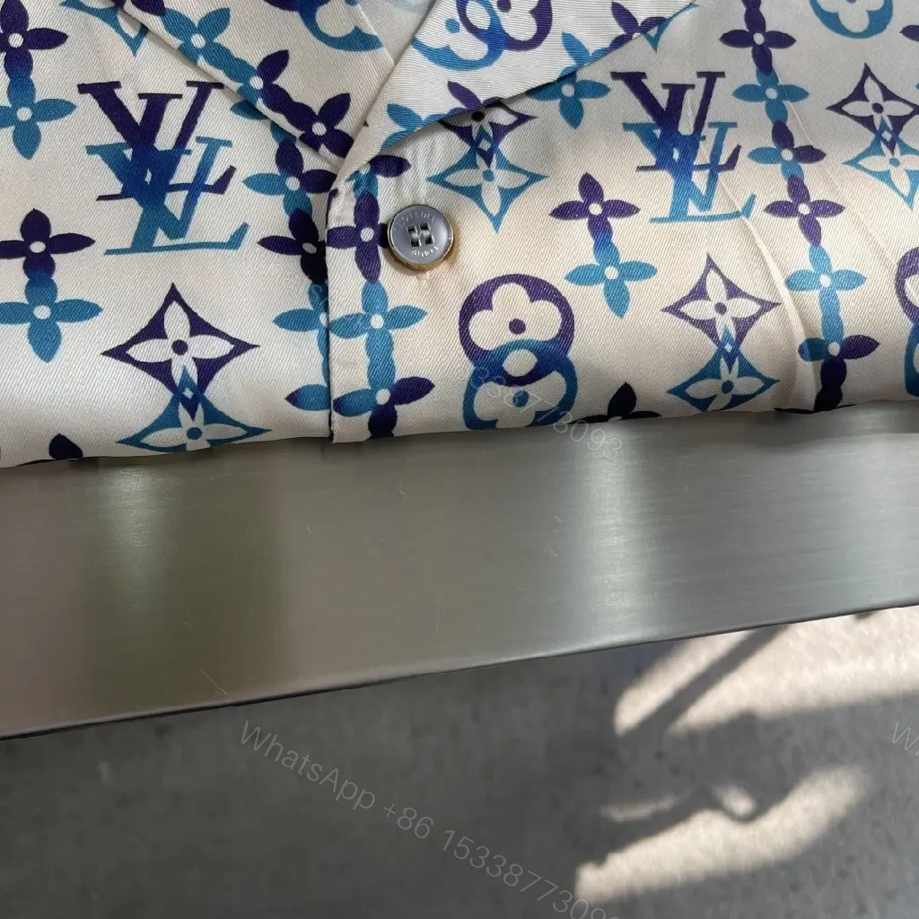 View 5 of Playful Monogram Shirt: Navy/Teal, Short-Sleeve, Camp Collar