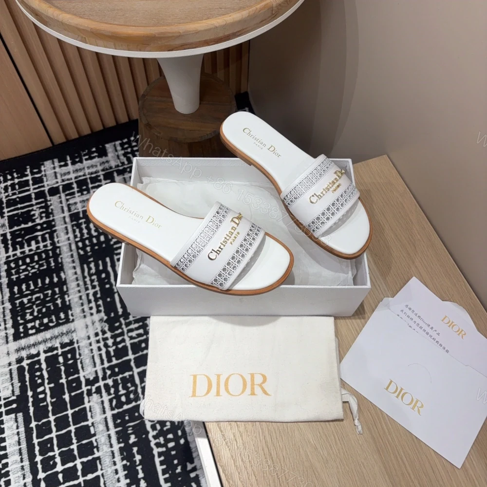 View 8 of 高仿Dior*D-Lane系列KCO154圓頭套腳一字拖鞋白色免檢版