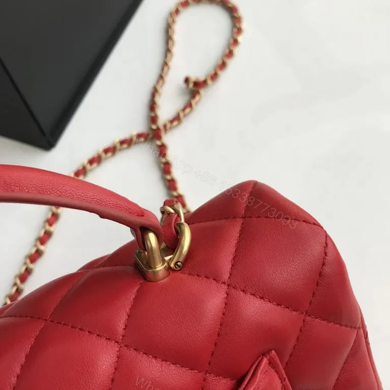 View 6 of Bold Red Quilted Calfskin Night-Out Bag with Crossbody Chain