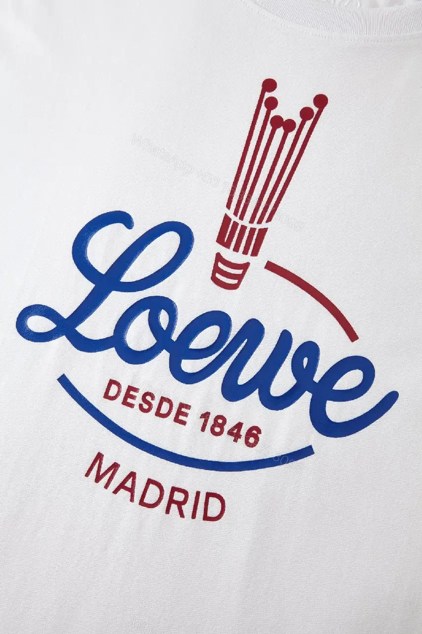 View 2 of White Cotton T-Shirt with Blue Loewe Logo Graphic