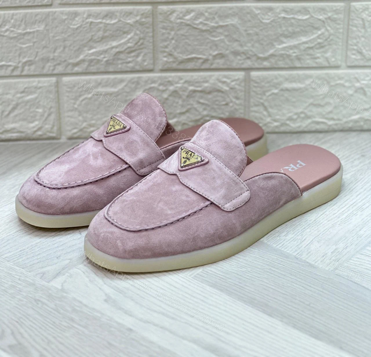 View 5 of Suede mules Enameled metal triangle logo