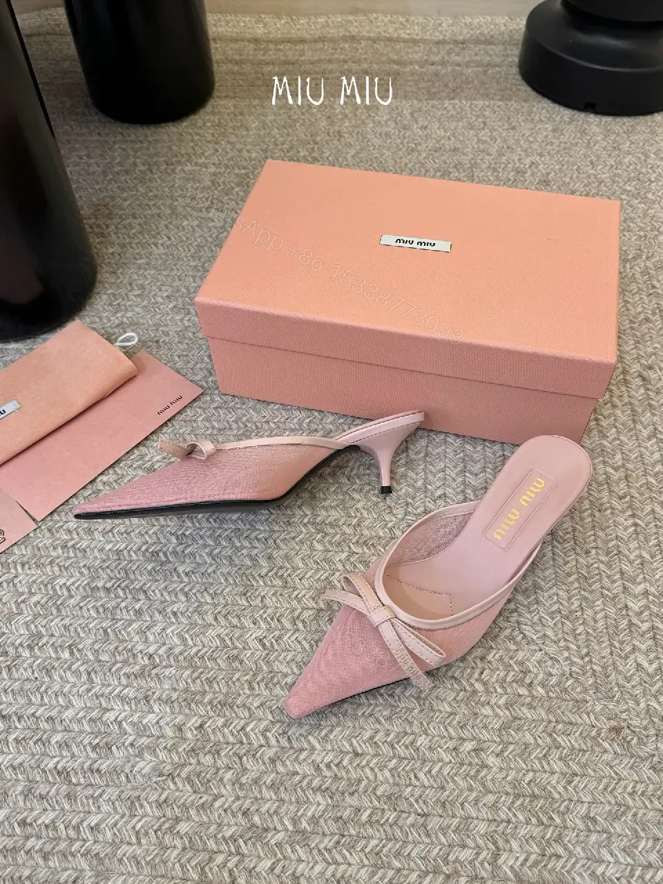 View 7 of Blush Pink Pointed-Toe Mules, Luxe Textured Knit Heel