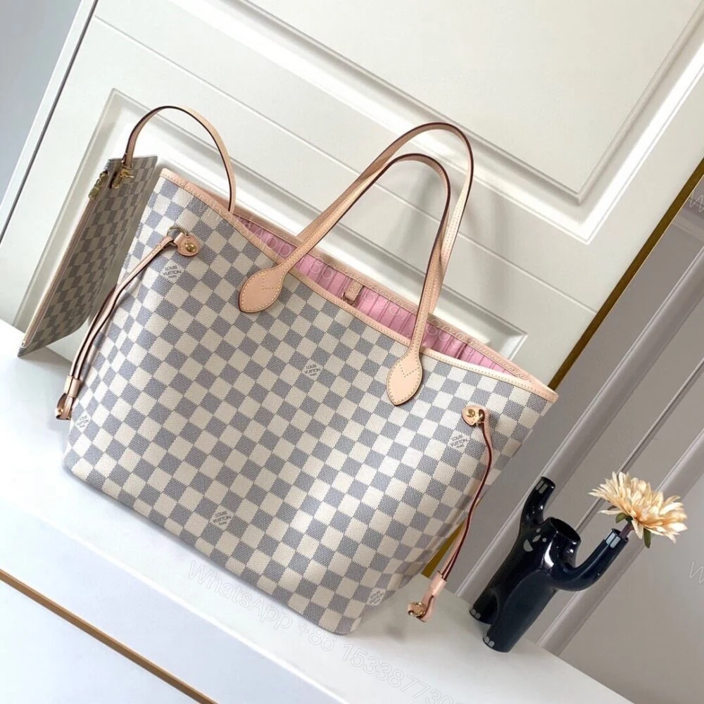 View 3 of Louis Vuitton Neverfull MM Damier Azur Pink 31Cm N41605