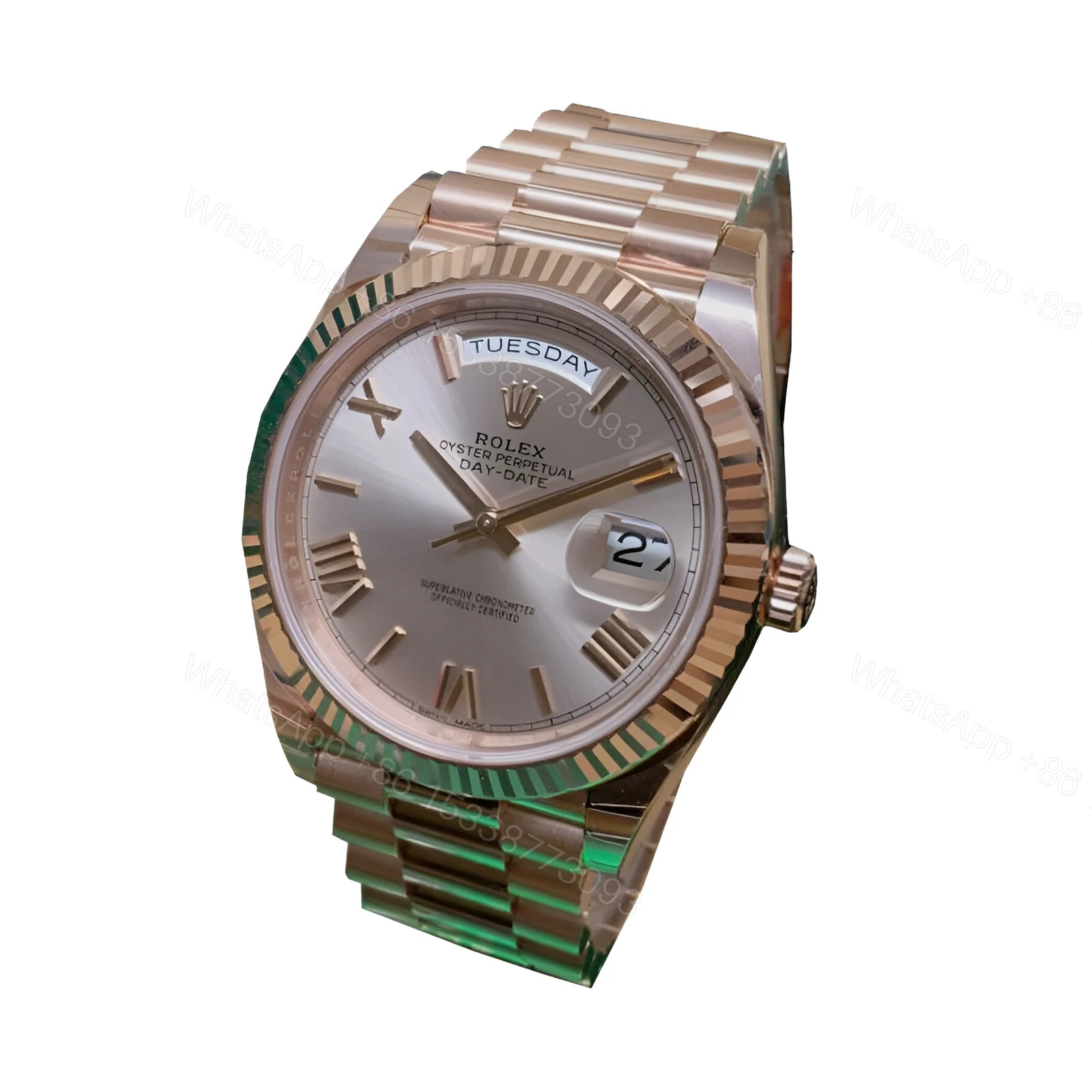 View 2 of Rolex Day-Date 228235 AR Rose Gold Wrapped Rhodium Dial Replica