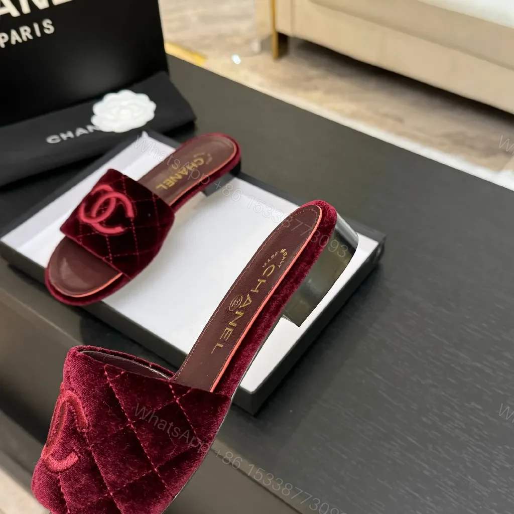 View 2 of Velvet Luxe Slides with Subtle Logo – Rich Comfort Glide
