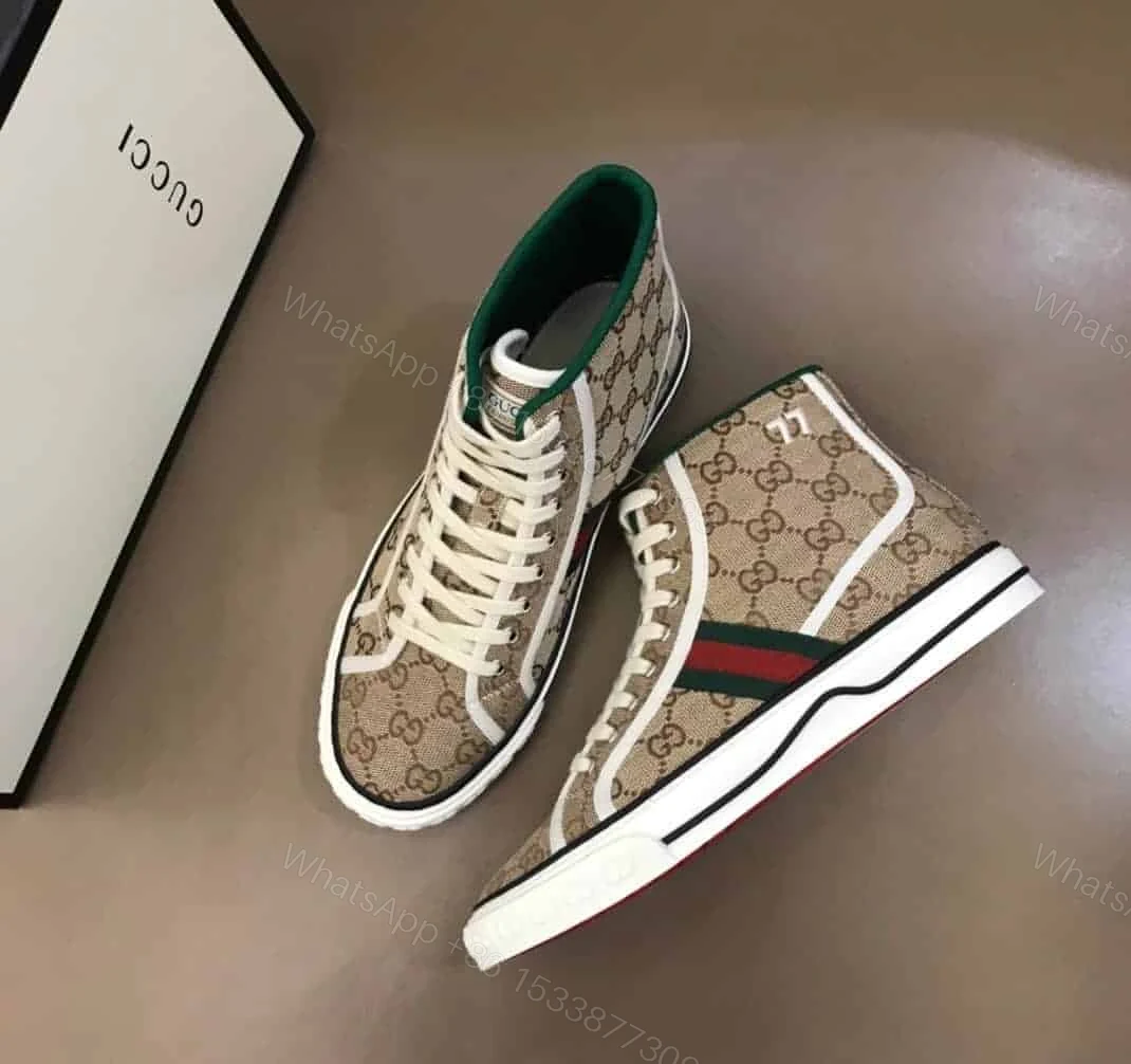 View 8 of GUCCI TENNIS 1977 HIGH-TOP SNEAKERS IN BEIGE AND EBONY GG CANVAS – GC100