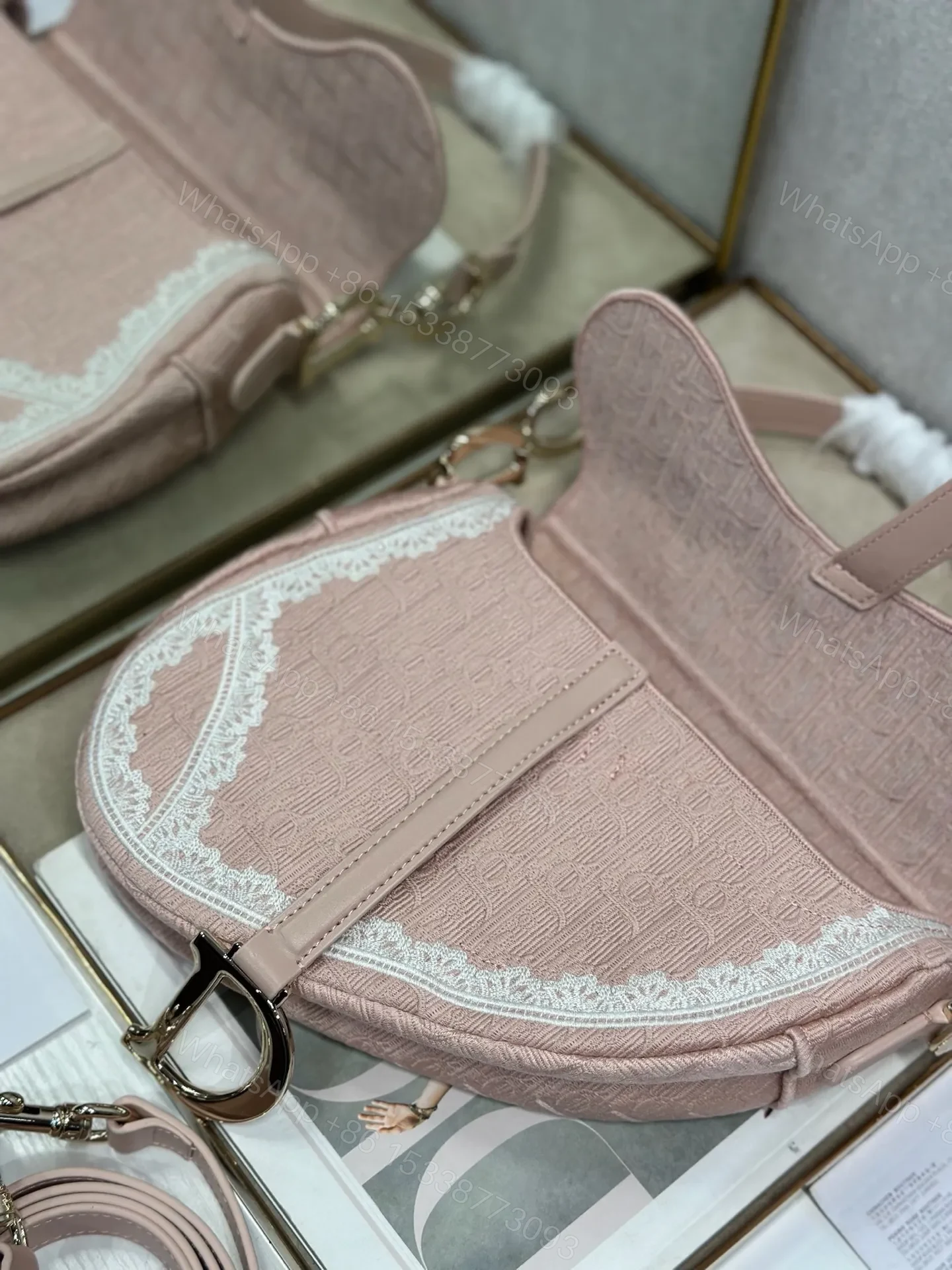 View 3 of Dioramour Small Saddle Bag with Strap Soupir Pink