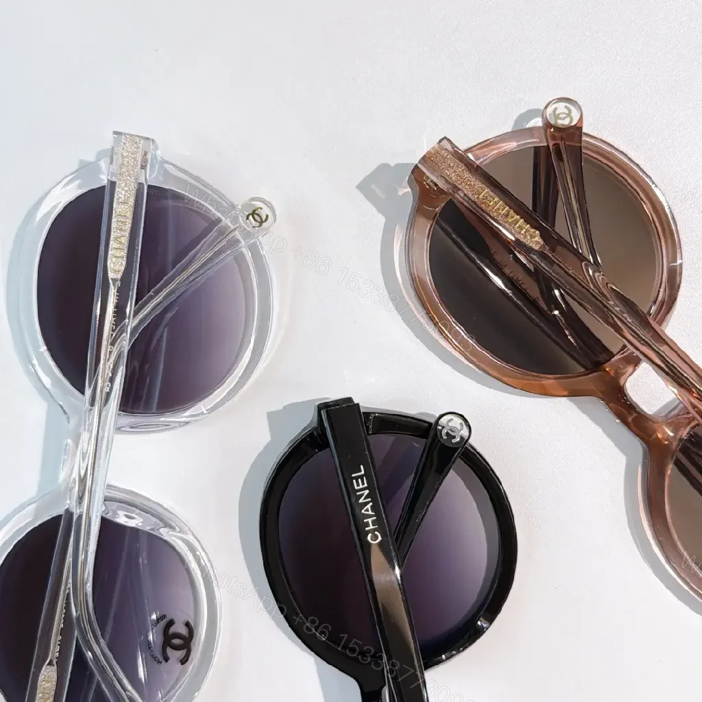 View 9 of Black Frames Round Sunglasses – Oversized, Glossy with Chanel Logo