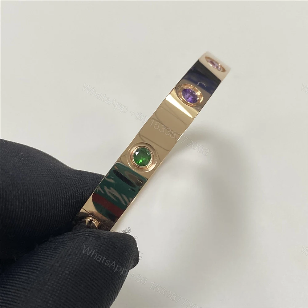 View 4 of Fake Cartier 18ct Rose Gold Rainbow Love Bracelet 10 Gemstones