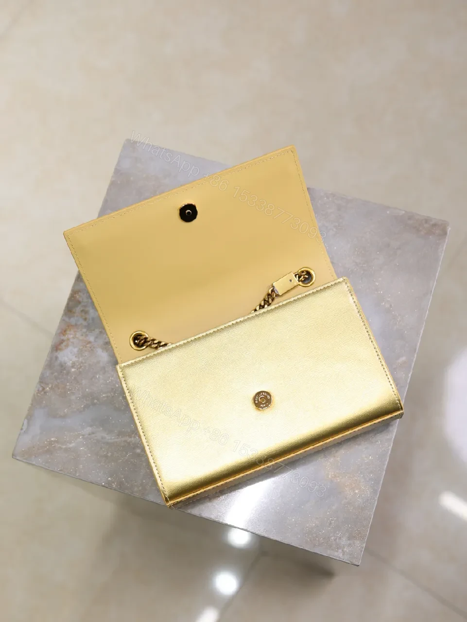 View 2 of Gold Leather Clutch, YSL-Style, Compact Luxury Carry