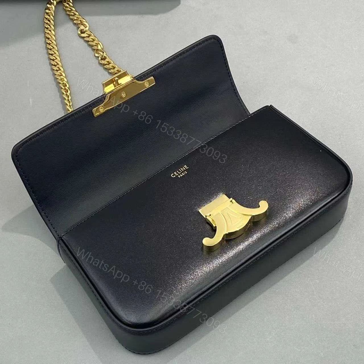 View 7 of CELINE CHAIN BOX TRIOMPHE BAG IN SHINY CALFSKIN BLACK