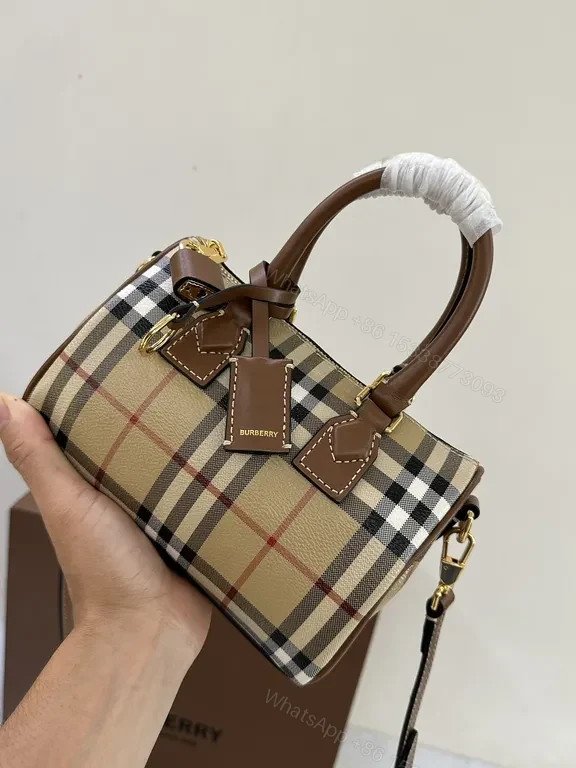View 5 of Plaid Luxe Crossbody: Burberry-Inspired Leather Trim Bag