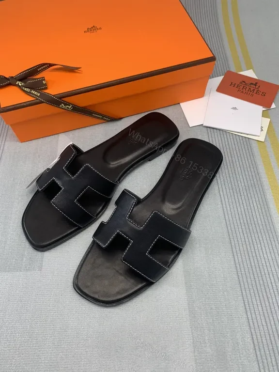View 6 of HermÃ ̈s Oran Sandals Black Calfskin â€“ Minimalist H-Strap Luxury
