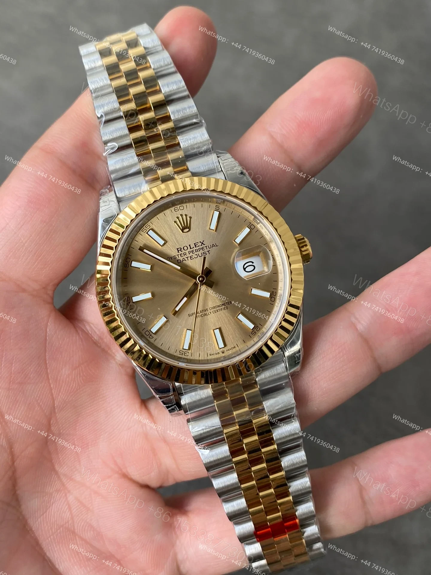 View 3 of Rolex Datejust M126333-0010 Gold Dial 1:1 Replica Jubilee 41MM 3235 Movement Super Clone Watch