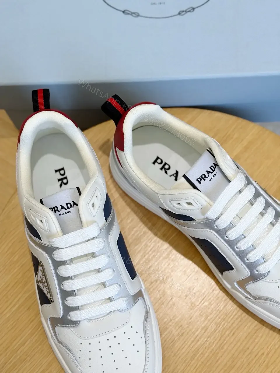 View 7 of White Leather Sneakers Minimalist Style 1:1 Comfort Prada Inspired