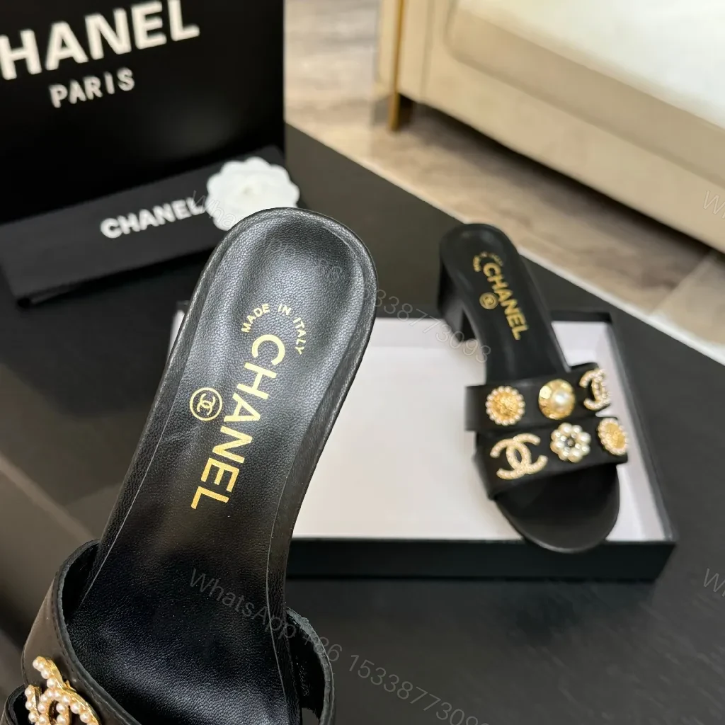 View 9 of Gold-Accent Block Heel Slides: Luxe Open-Toe Sandals
