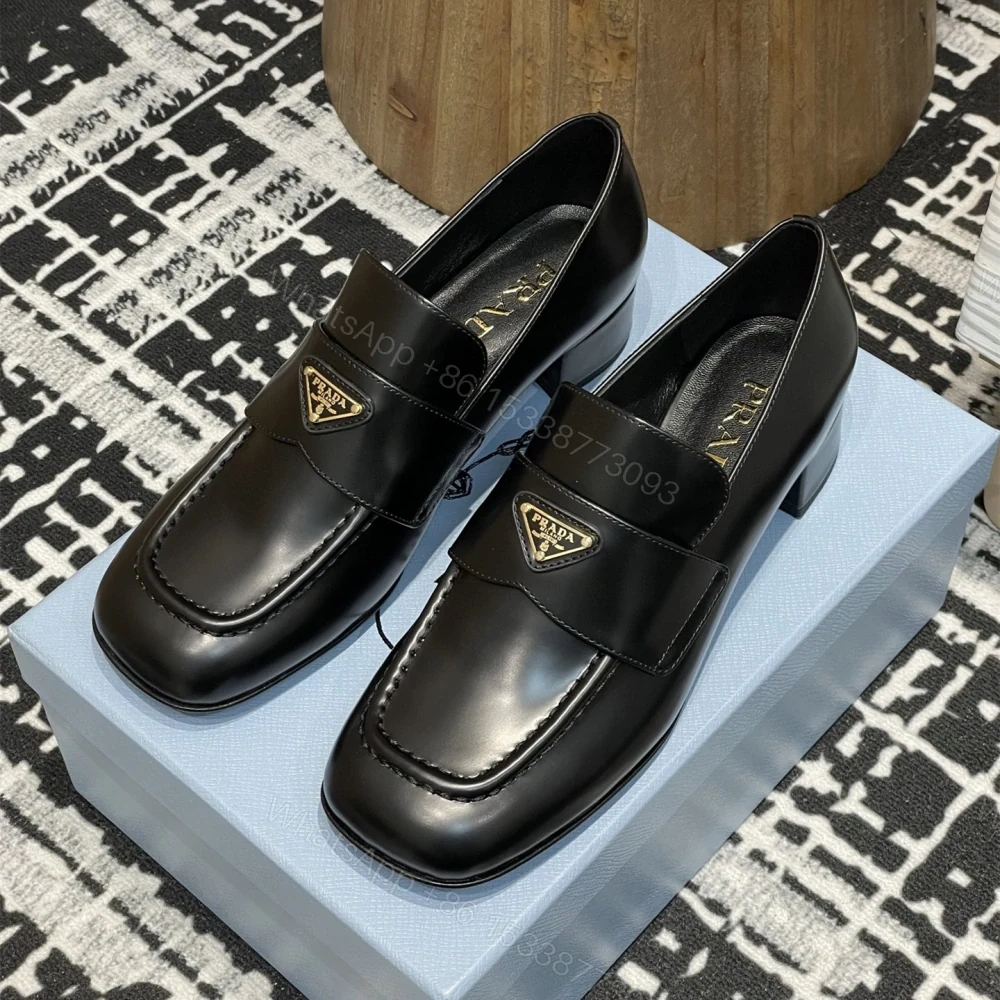 View 3 of 高仿Prada*1D831A方頭套腳樂福鞋3.5CM小牛皮黑色免檢版