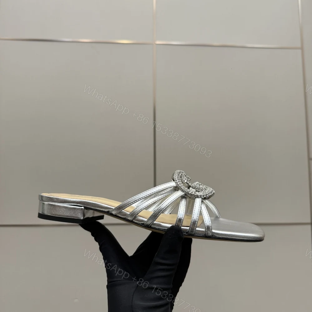 View 2 of Gucci Women Slide With Crystal Interlocking G Silver