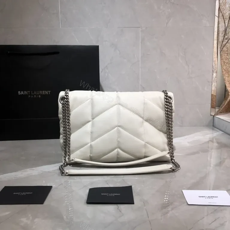 View 3 of Refined White Quilted Leather Shoulder Bag â€” YSL Hardware