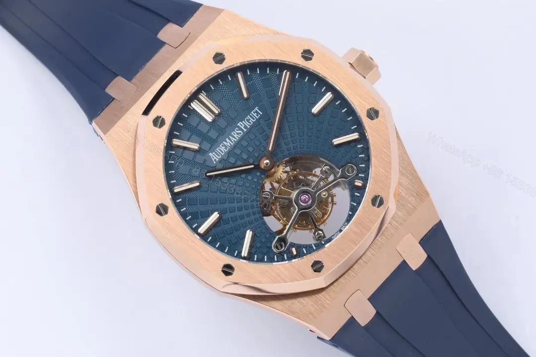 View 4 of V9 Factory Audemars Piguet Royal Oak Ultra-Thin Tourbillon – Rose Gold Case, Blue Dial, Rubber Strap