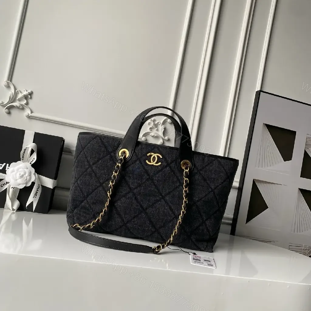 Charcoal Quilted Tote: Gold Hardware, Versatile Chic — view 1