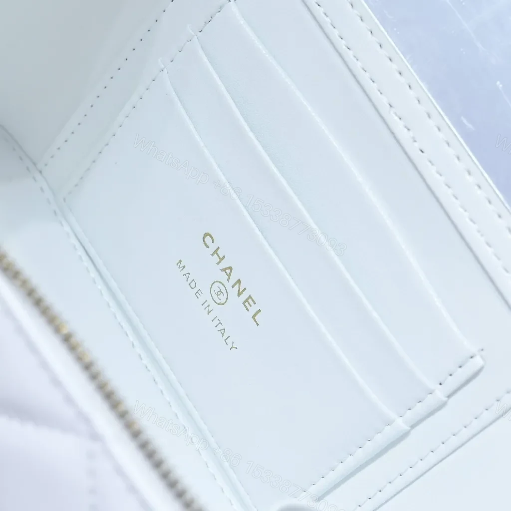 View 4 of Compact White Quilted Crossbody with Silver Chain Emblem