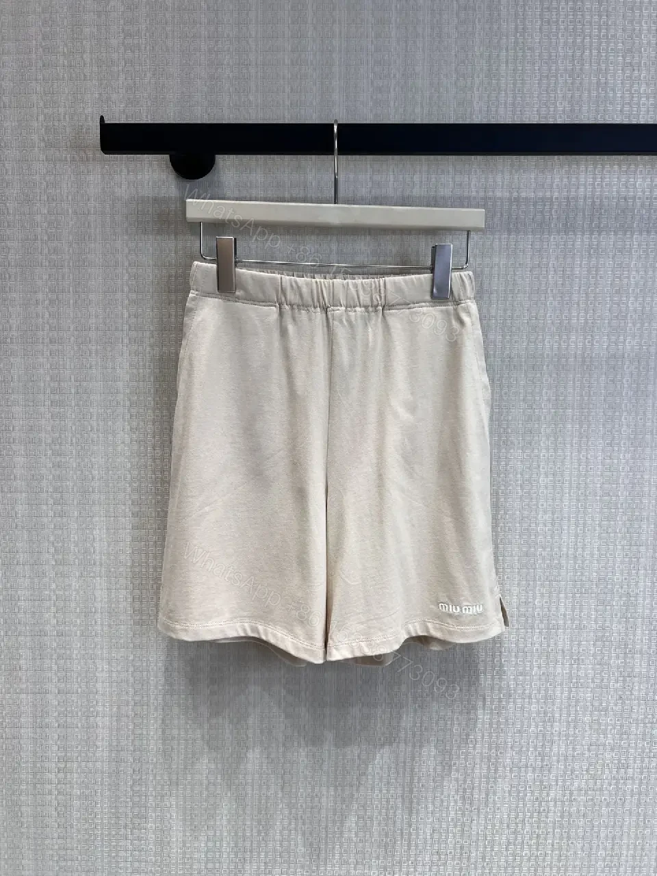 View 10 of Gray Cotton Shorts with Elastic Waist, Casual Style, Miu Miu Logo
