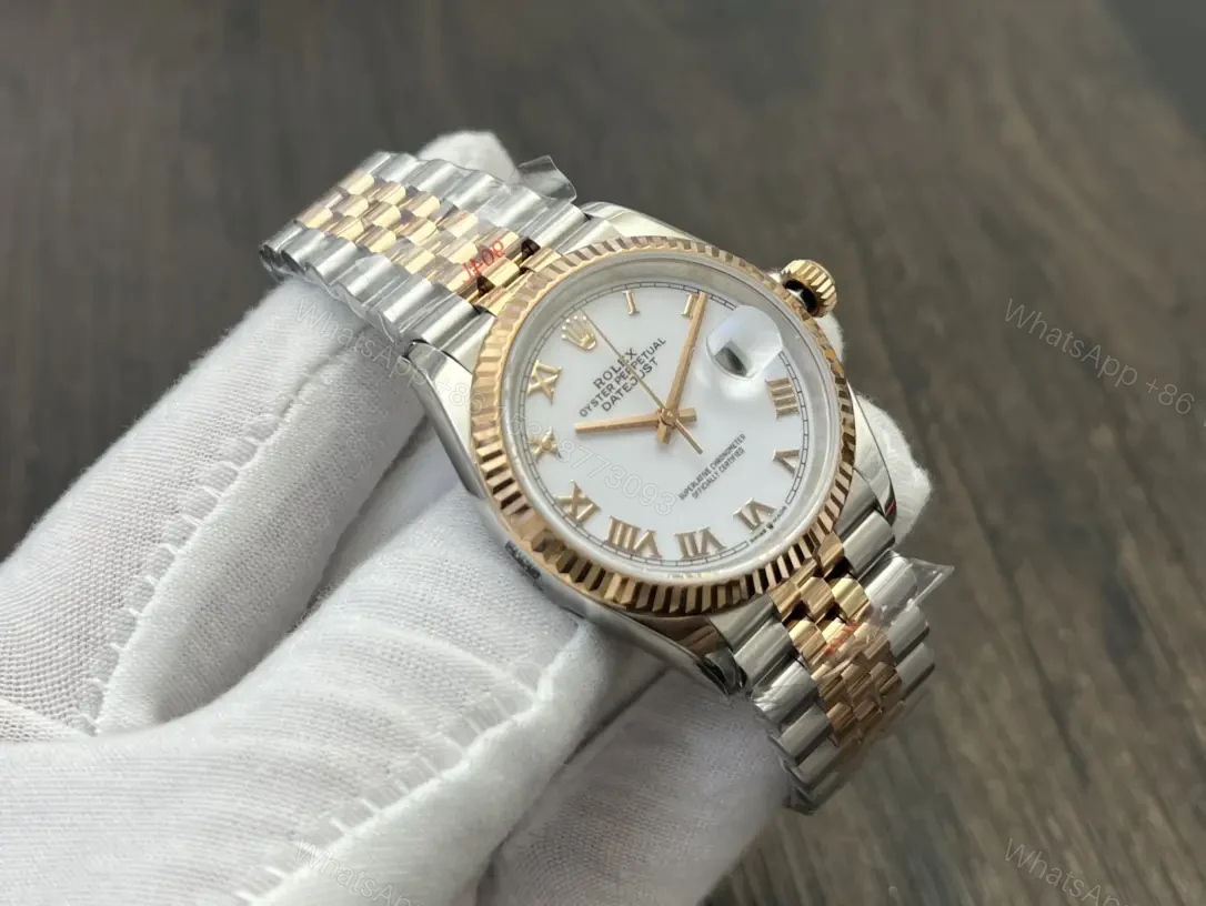 View 4 of Rolex Datejust 36 Stainless Steel Yellow Gold Fluted White Roman Jubilee 126233-0029