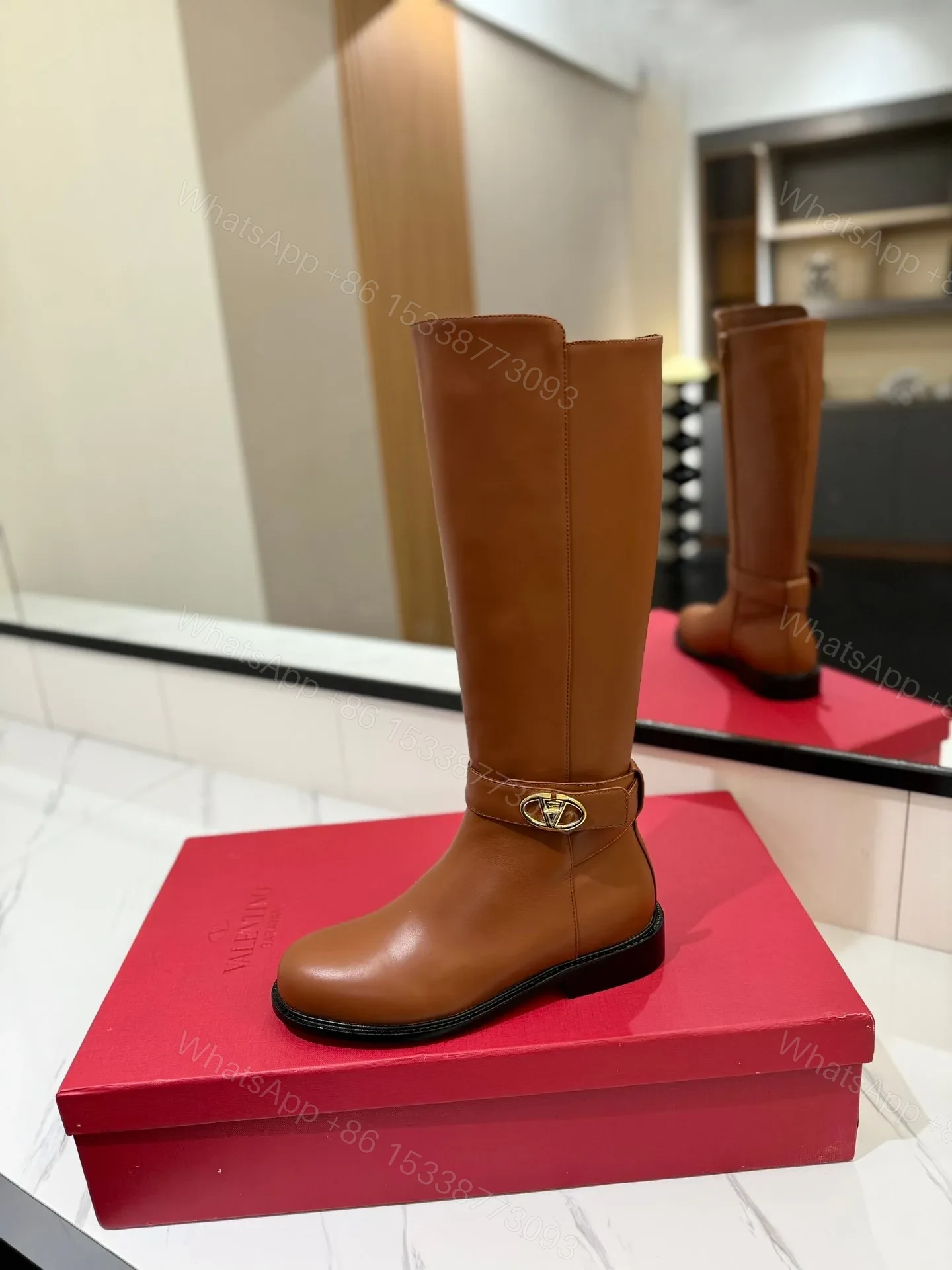 View 5 of Valentino Women Brown Leather Knee High Boots