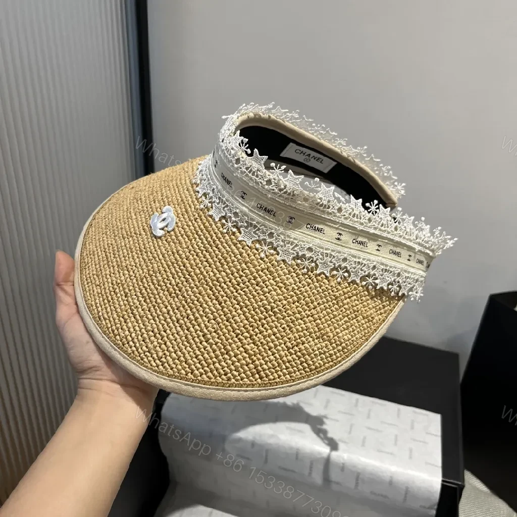 View 8 of Straw Visor with Lace Trim | Luxury Resort Style Sun Shield